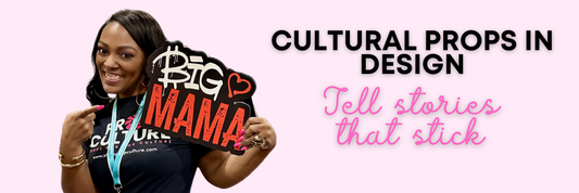 Woman holding Prop Culture “Big Mama” PVC photo booth prop.