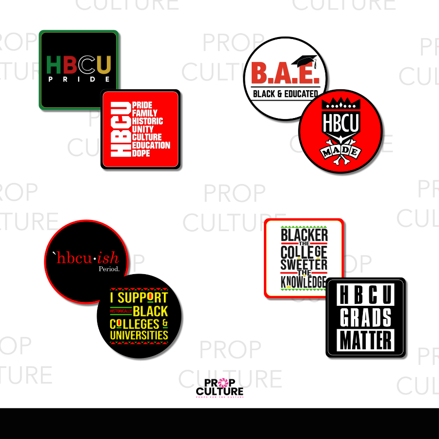 HBCU pride photo booth props, double-sided PVC designs with Black college, graduation, and cultural pride phrases.
