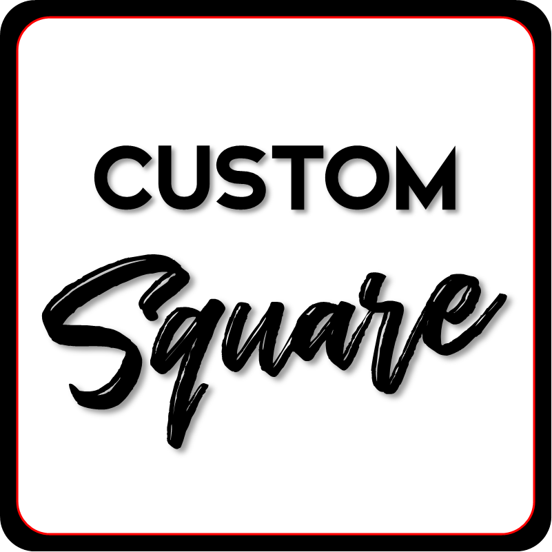 Custom square or circle photo booth prop, 8" PVC with rounded corners, double-sided printing in your chosen text and colors.