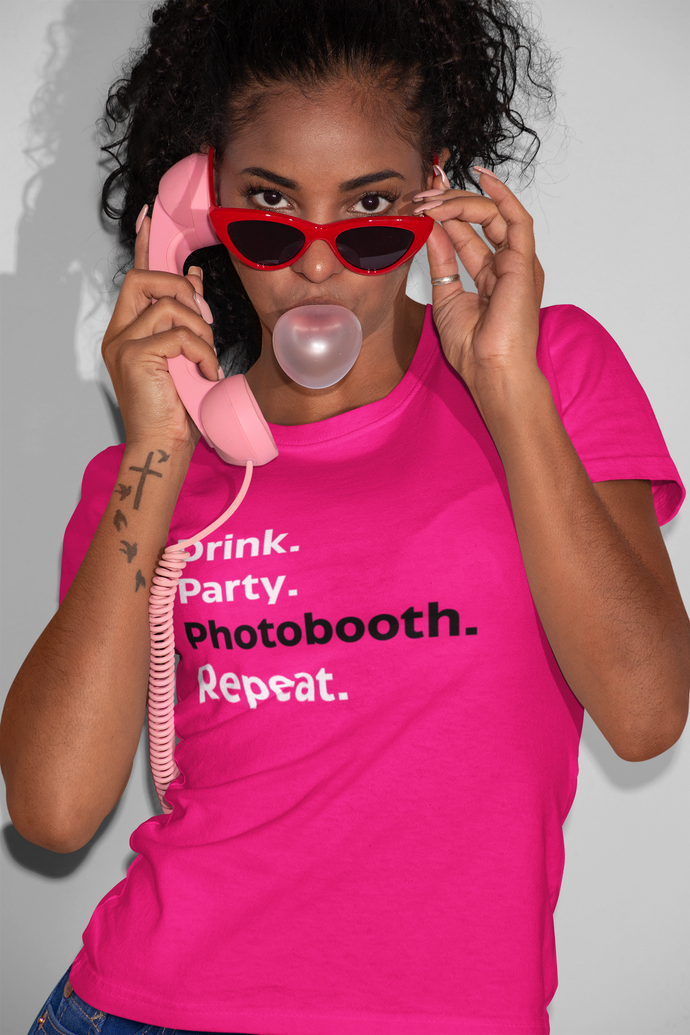 Drink. Party. Photobooth. Repeat. Unisex T-Shirt - HOT PINK