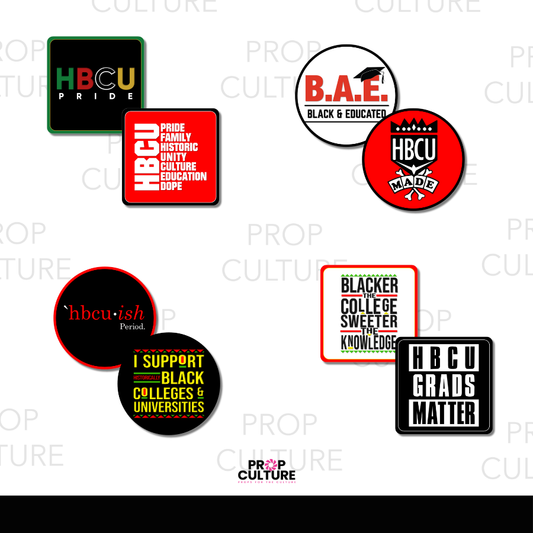 HBCU pride photo booth props, double-sided PVC designs with Black college, graduation, and cultural pride phrases.