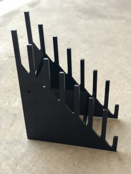 Black acrylic photo booth prop holder that neatly organizes 7 props, 5mm thick durable acrylic stand