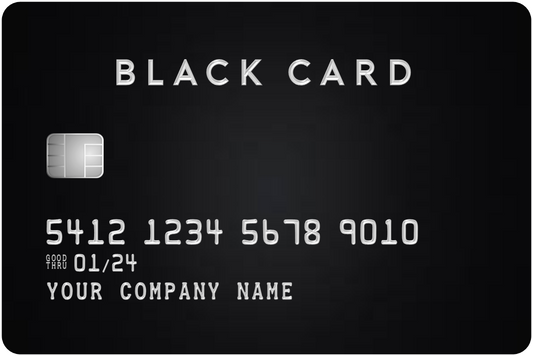 Custom Black Card photo booth prop printed on 3mm PVC board, 10.5" × 7" with rounded corners, personalized on both sides.